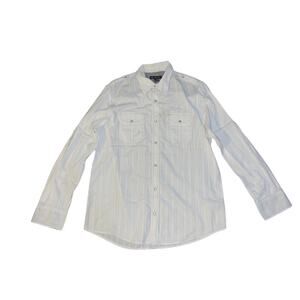 INC International Concepts Button Down Long Sleeve Shirt Snap Buttons Cotton